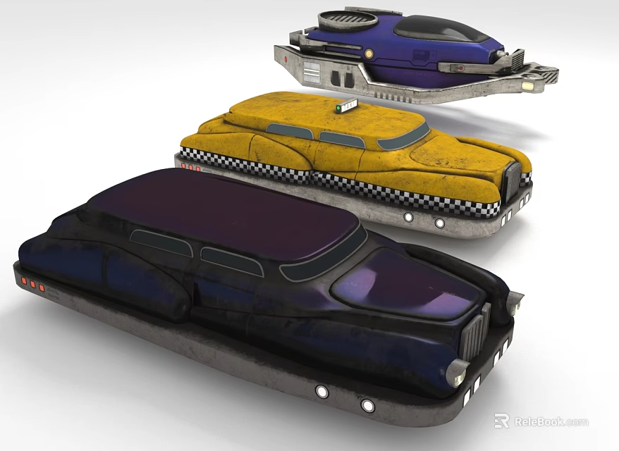 Futuristic Colorful Cars With Yellow Purple Black Bodies And Unique Designs 3d model 