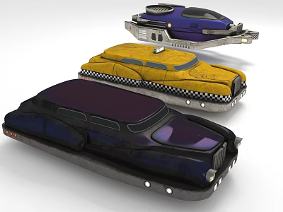 Futuristic Colorful Cars With Yellow Purple Black Bodies And Unique Designs 3d model