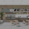 Modern Bubble Tea Shop Interior Design With Counter Tables Chairs And Menu 3d model
