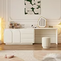 Elegant Modern White Dressing Table With Oval Mirror Storage Drawers And Cosmetics Stool 3d model