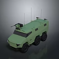 Green Six Wheeled Military Tank Featuring Modern Design Roof Mounted Weapon And Antennas