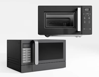 Modern Black Microwave Oven With Open And Closed Door Design For Kitchen 3d model