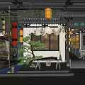 Traditional Chinese Restaurant Interior Featuring Hanging Lanterns Green Plants And Wooden Elements