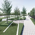 Park Landscape With Arranged Trees Curved Pathways Rest Benches And Green Lawn Areas