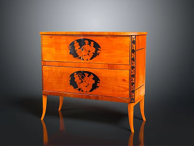 Elegant Vintage Wooden Chest of Drawers With Carved Black Figures And Curved Legs 3d model