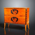 Elegant Vintage Wooden Chest of Drawers With Carved Black Figures And Curved Legs