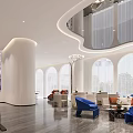 Airport Station VIP Lounge Minimalist White Rest Area Reception Hall Open Tea Space Guizhou Element Pattern Rest Massage Recliner Leisure Chair Combination 3d model