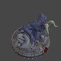 Mythical Demon Game Character With Horned Design Red Eyes And Broken Stone Pillar Base