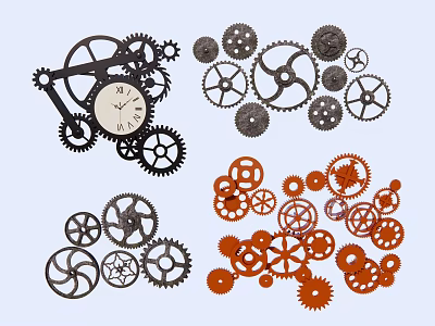Black And Red Gear Wall Decor With Clock And Decorative Gear Designs 3d model