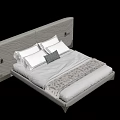 Light Grey Double Bed With Wavy Pattern Headboard Gold Accents And White Bedding 3d model
