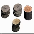 Natural Wooden Tree Stumps In Various Sizes With Cut Sections And Growth Rings