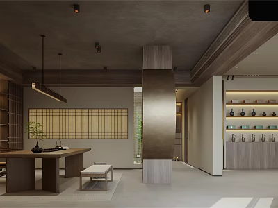 Traditional Japanese Tea House Interior With Wooden Table 3d model