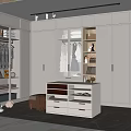 Modern Walk in Closet with Gray Cabinets Glass Doors Drawers and Built in Lighting
