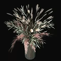 Elegant Vase Flower Arrangement With Green Leaves Pink Grass And White Blooms