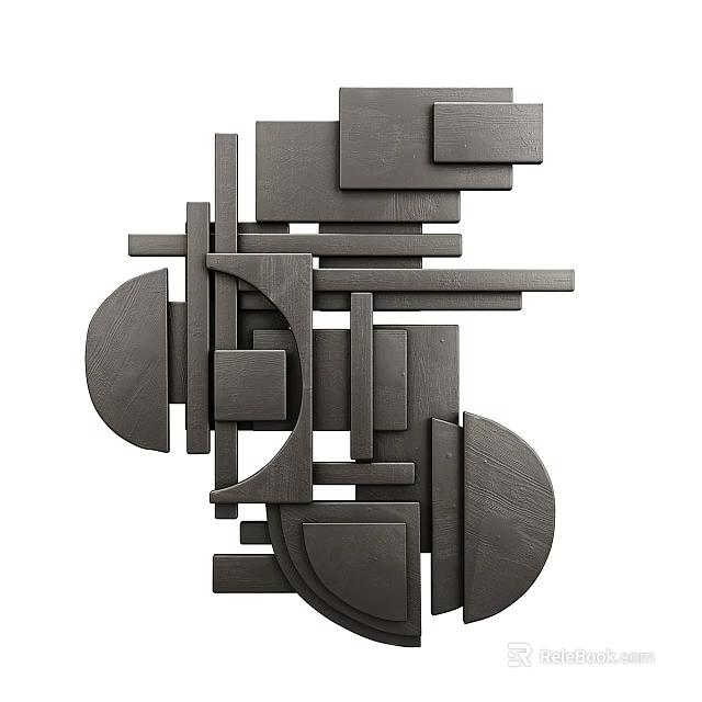 Modern Abstract Wall Decor With Geometric Shapes And 3D Dark Design For Contemporary Home Interior 3d model 