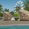 Beachfront Dome Shaped Bungalows With Windmill Palm Trees And Rainbow View