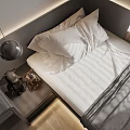 Tatami Bedroom Interior With Desk Computer Floating Shelves Pendant Light And Potted Plant