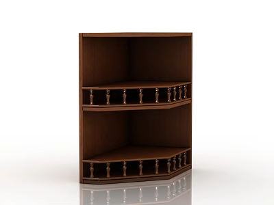 Elegant Brown Wooden Cabinets With Multi Layer Shelves And Decorative Railings 3d model
