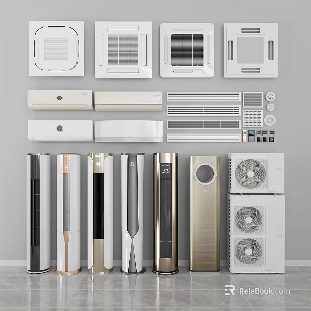 Collection of Wall Mounted Floor Standing Air Conditioners and Fans with Modern Designs 3d model 