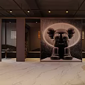 AIMILI Bar Interior Design With Cocktail Whisky Red Bear Sculpture Marble Floor And Chandeliers