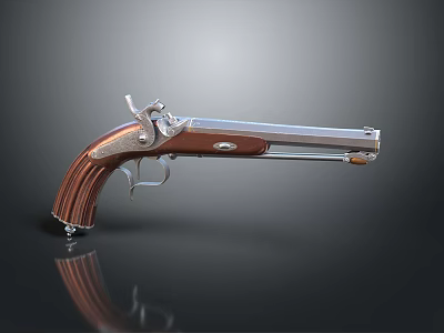 Antique Revolver Weapon With Wooden Grip And Polished Metal Barrel Design 3d model