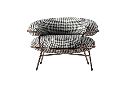 Stylish Single Seater Sofa With Houndstooth Pattern Upholstery And Metal Frame Design 3d model