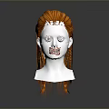 Character With Orange Braided Wig And Spiked Front On White Mannequin Head