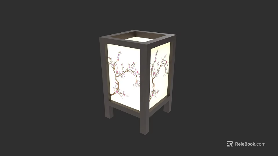 Chinese Style Square Lantern With Wooden Frame And Plum Blossom Design 3d model 