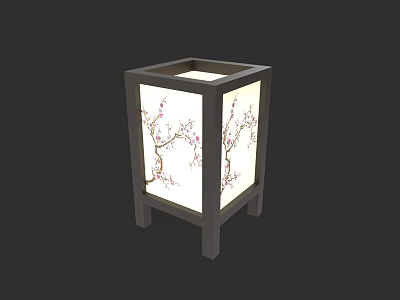 Chinese Style Square Lantern With Wooden Frame And Plum Blossom Design 3d model