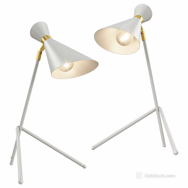 Modern White Wall Lamps With Gold Accents And Cone Shaped Shades 3d model 