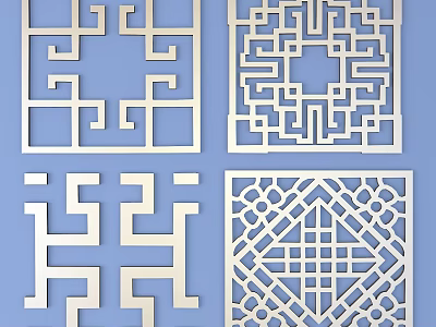 White Decorative Lattice Windows With Various Traditional And Geometric Patterns 3d model