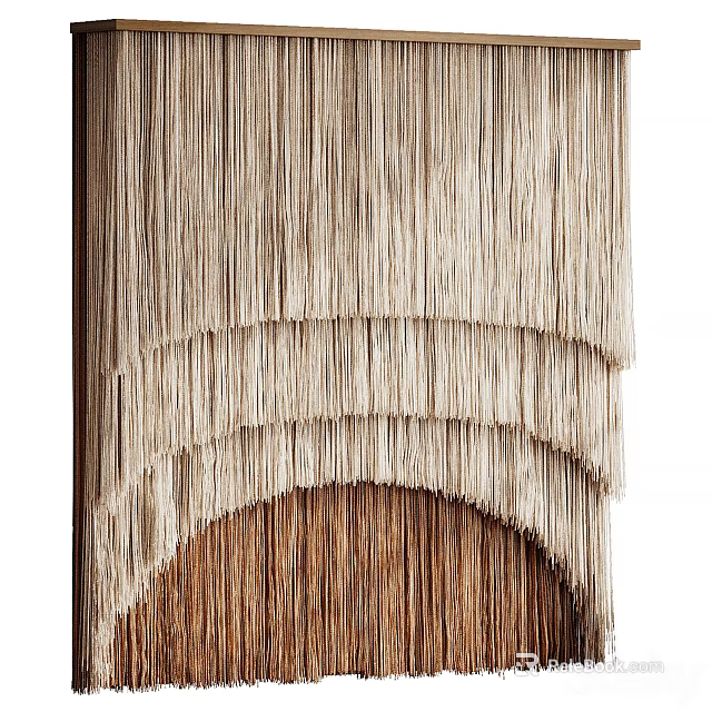 Layered Tassel Wall Decor in Beige and Brown Tones with Natural Material Texture 3d model 