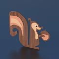 Wooden Squirrel Figurine With Big Tail Holding Nut And Natural Wood Grain Design