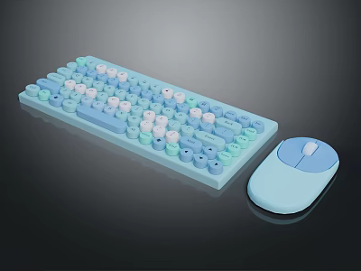 Light Blue Computer Keyboard and Mouse with Pastel Color Keycaps Cute Design 3d model