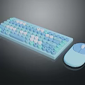 Light Blue Computer Keyboard and Mouse with Pastel Color Keycaps Cute Design 3d model