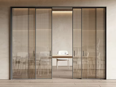 Modern Sliding Doors Design With Metal Frame Grid Panels In Bright Interior Dining Space 3d model