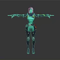 Futuristic Sci Fi Character In Green Purple Outfit With Helmet And Outstretched Arms