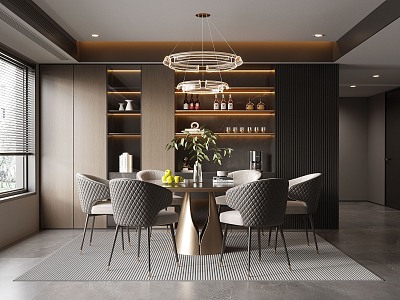 Italian Light Luxury Restaurant Dining Table and Chair Ornaments Wine Cabinet Chandelier 3d model