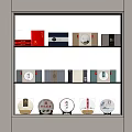Modern Tea Wares Showcase with Glass Shelves Holding Tea Cakes and Various Designs