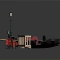Traditional Gondola With Red Interior Wooden Oar Green Lamp Small Table Red Chair And Wooden Railing