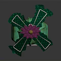 Elegant Decorative Ornament Set with Green Body Pink Flower Transparent Parts and Fan Shaped Accents
