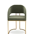 Dark Green Velvet Upholstered Dining Chair With Curved Backrest And Gold Metal Legs