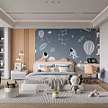 Starry Sky Kids Room Interior Design With Astronaut Hot Air Balloon Bed And Desk