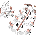 Efficient Office Desk Layout Design With Ergonomic Chairs And Computer Monitors 3d model