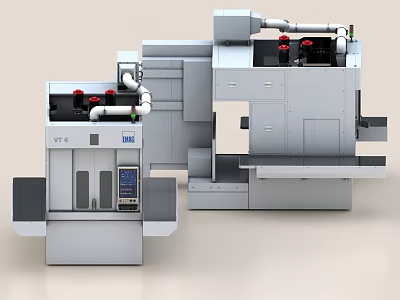 DMG VT 4 Industrial CNC Machining Equipment With Control Panel And Piping System 3d model