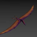 3D Pterosaur Model With Purple Brown Wings Long Beak And Prominent Eyes