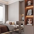 Modern Minimalist Tatami Bedroom with Bed Desk Chair and Bookshelf Lighting