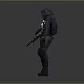 Tactical Female Character In Black Hooded Outfit With Yellow Accents And Rifle