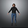Child Wearing Black Leather Jacket Blue Jeans Standing with Boots on Gray Background