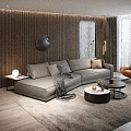 Modern Gray Sofa and Round Coffee Table Set With Pillows Orange Accent Chair Living Room